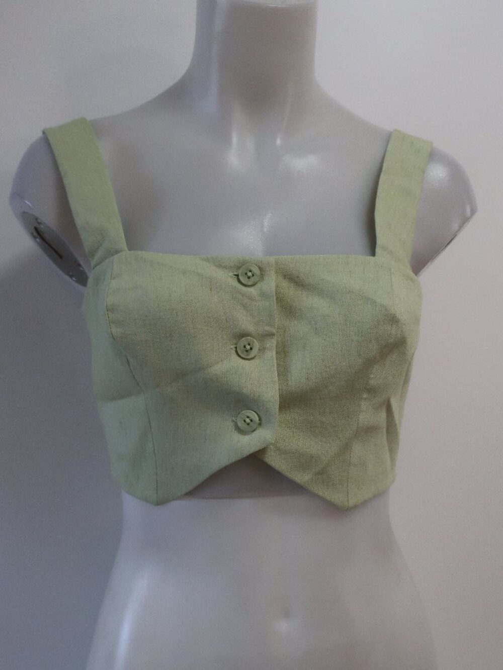 Womens Amanda Uprichard (Item- 14) Sage Green Linen Blend Strappy Crop Top S - Picture 2 of 5